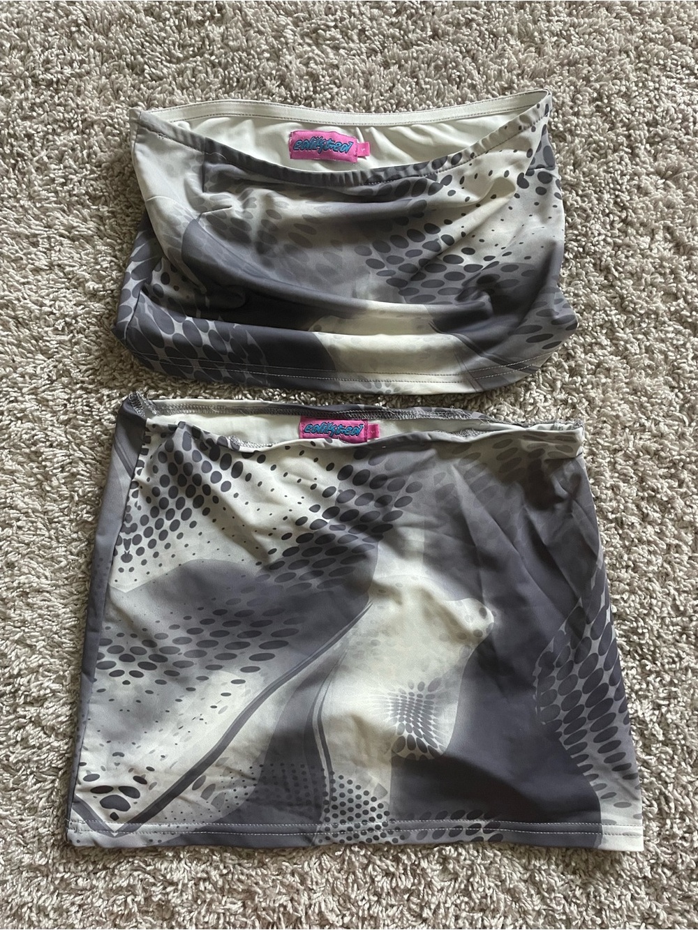 Edikted Gray & white Abstract Print Mini Skirt Set